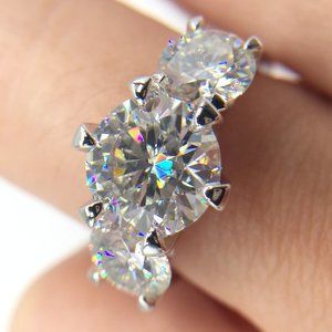 Certified 5ct. t.w. Moissanite Diamond Three Stone Engagement Ring NEW